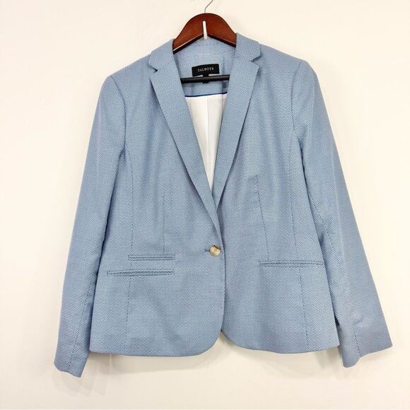Talbots Blue White Micro Geometric Print 100% Cotton Button Nautical Blazer - Picture 5 of 16